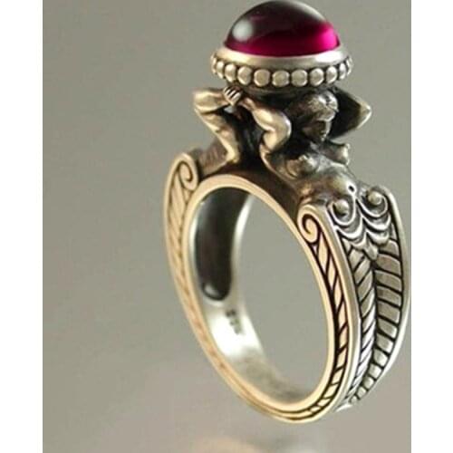 New Design Vintage Thai Mermaid Imitation Ruby Rings For Women Filled Promise Wedding Ring Party Gift Fashion Jewelry