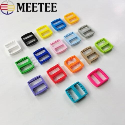 Meetee 50pcs 16/20/25mm Plastic Adjustment Buckle Backpack Strap Tri-Glide Pet Webbing Buckles DIY Bags Band Hook Belt Clasp Kit