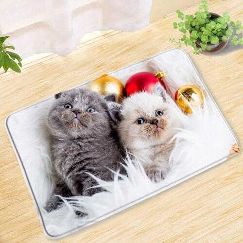 Cute Christmas Cat Bath Mat Anti Slip Washable Entrance Door Mat Bathroom Mats Christmas Home Decor Rug Carpet Bathroom Products