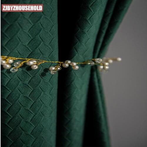 Fashion texture velvet Window Deco curtain light luxury flannel shading bedroom divider Panel dark green curtains Drape