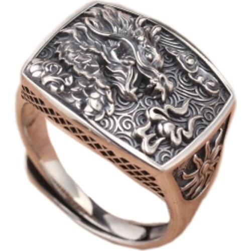 New S925 silver Man ring retro personality domineering adjustable blessing character tiger head leopard lion variety of choices