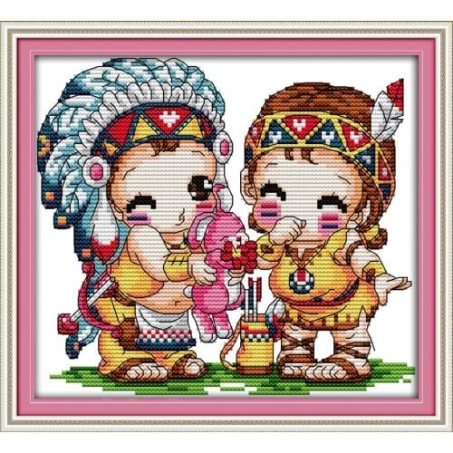 Indian lovers cross stitch kit people cartoon couples 14ct 11ct white print embroidery DIY handmade needlework craft home plus