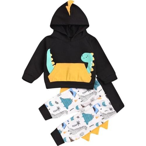New children clothing foreign trade baby black and white dinosaur suit long-sleeved sweater printing hooded T-shirt trousers