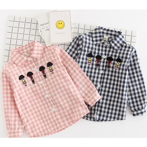 2017 Fall Baby Infant Girls Plaid Shirts Cartoon Long Sleeved Cotton Tops Shirt Blouse Children Kids Jacket Outfits