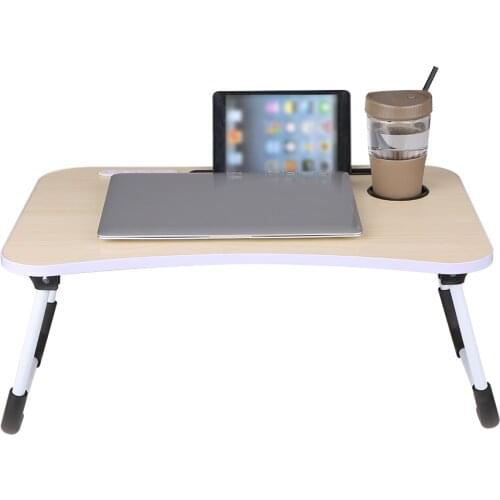Foldable Laptop Table Study Desk Breakfast Serving Bed Tray Laptop Stand with Phone Tablet Groove Cup Slot Storage Drawer