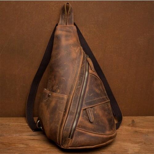 Men Messenger Bag Genuine Leather Cowhide Vintage Crossbody Shoulder Bag Brand Women Real Leather Sling Chest Bag Fashion Casual