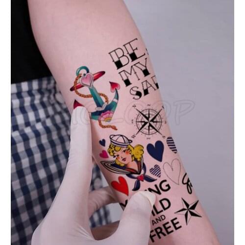 Cross Skull Compass Anchor Letter Tattoos Stickers Women Body Waist Arm Art Tattoos Temporary Girls Butterfly Tatoos Rose Chains