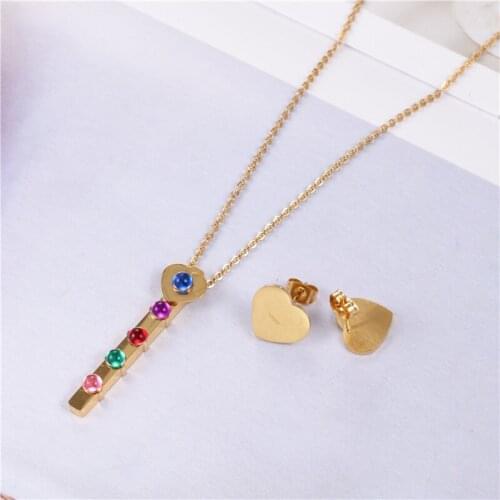 XUANHUA Stainless Steel Jewelry Sets Zircon Heart Necklace Earrings Set Gifts For Women Fashion Jewelry Accessories