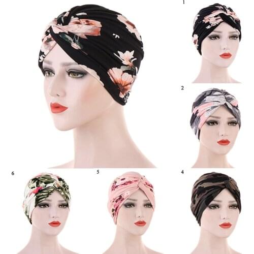 Women Floral Print Hat Muslim Hijab Chemo Cancer Cap Islamic Hair Loss Hat Head Scarf Turban Satin Liner Inner Cap Arab Fashion