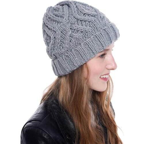 Trendy Warm Chunky Soft Stretch Cable Knit Beanie Knitted Winter Women Slouch Hats