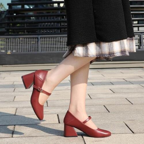 Europe and America Retro Womens Shoes Square Heel Two Wear Single Shoes Fashion Pumps Career High Heels Big Size Work Shoes 46