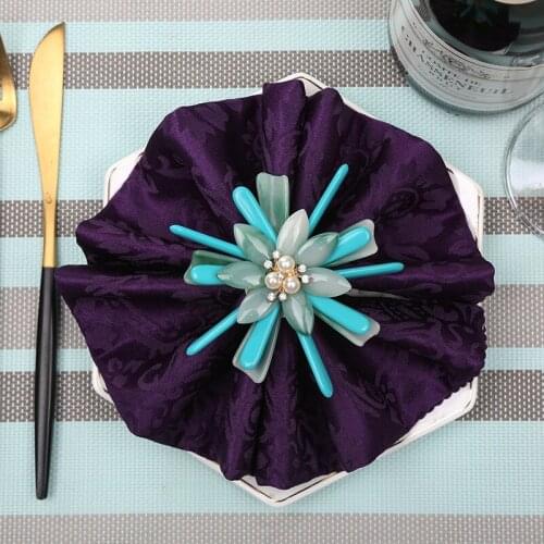 10pcs Creative new blue flower napkin buckle Chinese restaurant model room hotel set table alloy napkin ring napkin rings