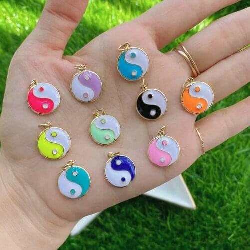 10Pcs,Wholesale Religious Rainbow Enamel Yin Yang Necklace Charm New Colorful Tai Ji Pendant for Necklace Jewelry Making