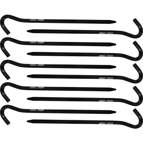 Aluminum Tent Stakes 10 Pack - Lightweight 7 Inch Hook Tent Pegs - Made for Camping Trip, Hiking and Gardening