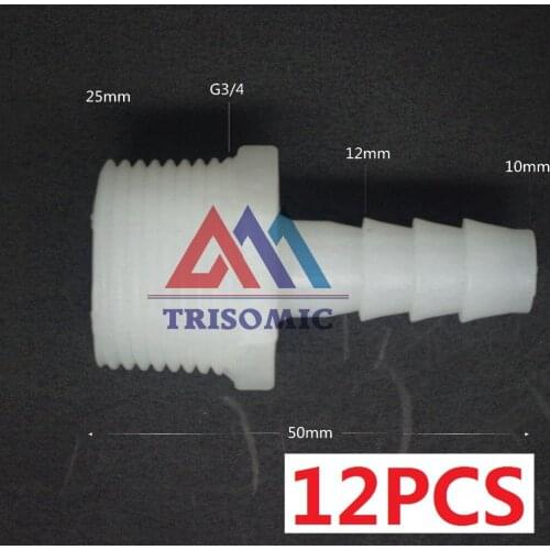 12 pieces 10mm-G3/4 Straight Connector Plastic pipe Fitting Barbed with thread Material PE Joiner Fitting Aquarium Tank