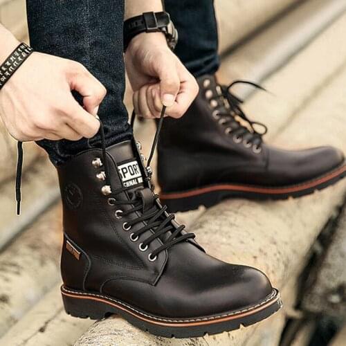 2020 new Martin Boots Mens Leather Warm Desert Workwear Tidal Fall New High Help British Army Boots