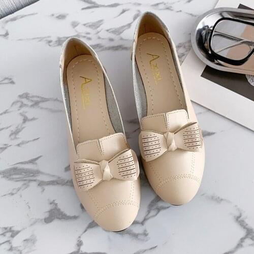 2021 Summer Sexy Bowknot Ladies Genuine Leather Flats Women Spring Shoes Woman Leather Loafers Mocassin Femme Large Size 35-43
