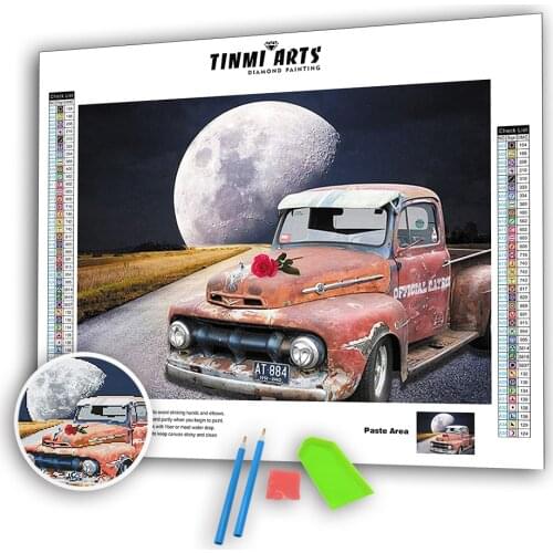 5D Diamond Paintings Full Round Drill Truck and Rose Mosaic Art Velet Canvas Landscape Kits Embroidery Stickers Decoration Home