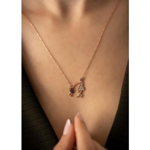 925 Sterling Silver Necklace Jewelry Silver Mother and Child Model Rose Plated Silver Necklace fashion women girl gift