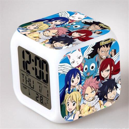 Anime Fairy Tail Led Natsu Gray Action Figure Alarm Clock Glowing Despertador Digital Saat Clocks Collection Model Toy Doll 8CM