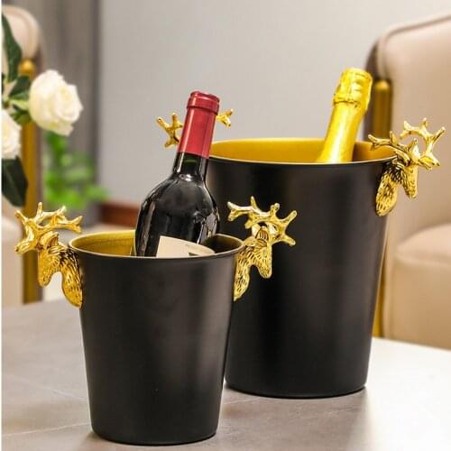 KTV Bar tool wine beer Cocktail can cooler bucket black Golden Ice Bucket Beer Stainless Steel Wine Ice pail Cooler Box barrel
