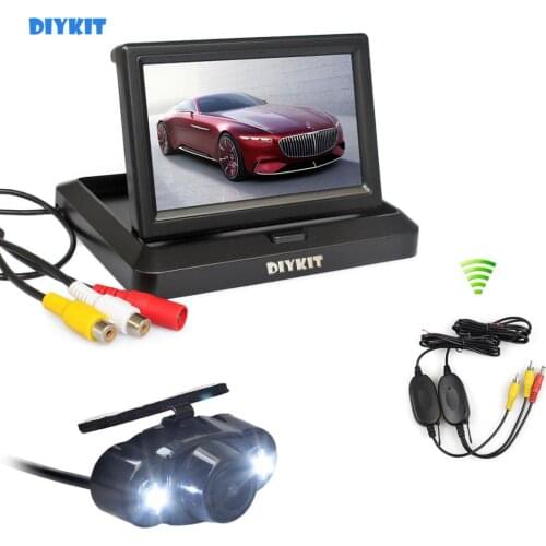 DIYKIT Wireless 5" Foldable Rear View Monitor Car Monitor Waterproof LED Color Night Vision Rear View Car Camera Parking Kit