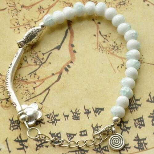 Ceramic Beads Bracelets Charms Bracelet For Women Silver Color Fish Flower Pendants Bangles Jewelry Accessory Adjustable Chains