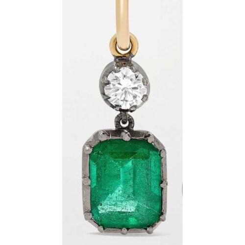 CSJ Solid 10K Lab Created Colombia Emerald "CCE" Earring OCT 8*10mm Moissanite 4mm Fine Jewelry For Women Lady Gift