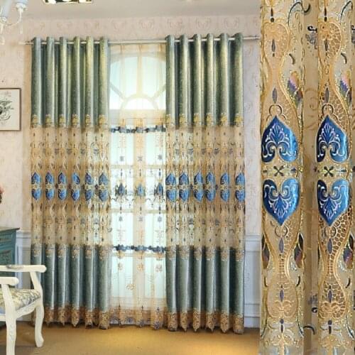 European luxury light green embroidered Window curtains for living room hotel kitchen high quality Tulle Curtain for bedroom