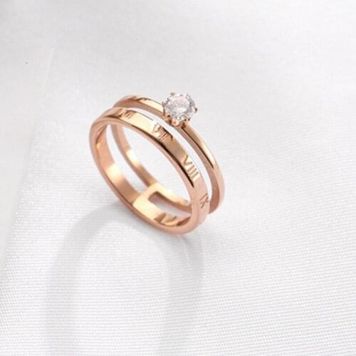 Fashion Double-Layer Rome Number Rings for Woman Stainless Steel Crystal Ring Anniversary Engagement Jewelry Gift