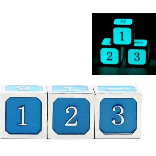 Haxtec Metal D6 Dice 3 Pack Silver Glowing Blue Metal Die Glow in The Dark DND Dice RPG