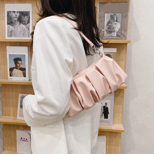 Fashion PU Leather Pleated Shoulder Crossbody Bag Casual Women Cloud Solid Color Clutch Travel Street Handbags Totes