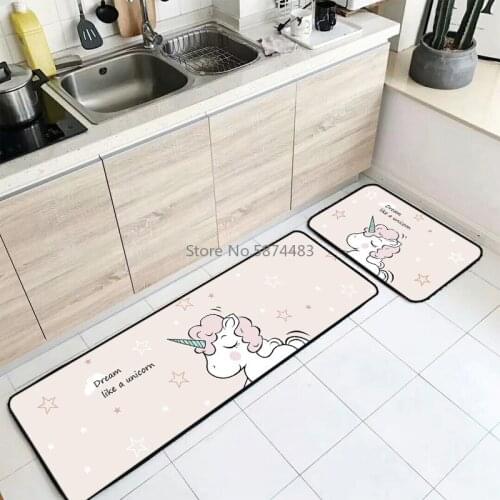 Fashionable Modern Cute Cartoon White Unicorn Kitchen Mat Combination Entry Mat Bedroom Long Bedside Blanket