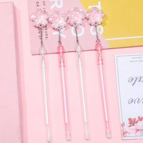 24 PCs Neutral Pens Set Girls Heart Korean Cute Gel Ink Pen Sequined Cherry Blossom Pendant Pen Student study Writing Tools