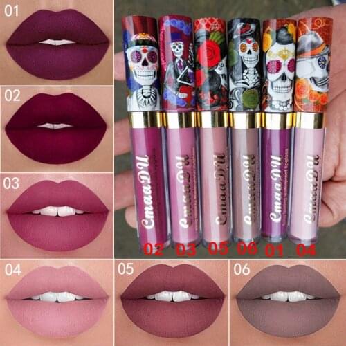 NEW Matte Lipstick Lips Make Up Waterproof Velvet Lip Stick Nude Red Brown Lips Makeup Matt Long Lasting SKULL Lipsticks T0542