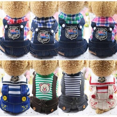 2018 New Puppy Denim Clothes Pet Dog Supplies Cat Clothes Lattice Four Legs Jeans Chihuahua Teddy Autumn and winter warm clothes