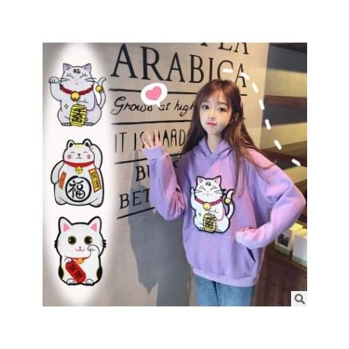 New large Animal Lucky Cat Embroidery Clothes Patch Cloth Decoration Repair Clothing Accessories Decals Embroidery 2Pcs/pack