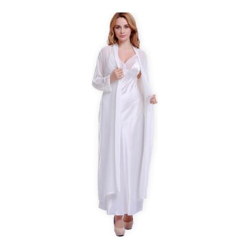 Richkeda Store New 2021 Fashion New Silk Robes + Nightdress Two-Piece Women Sleepwear Sexy Lace V-Neck Sleeping Robe