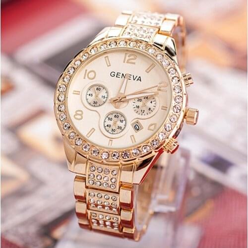 New geneva classic luxury rhinestone watch women watches fashion ladies women clock Reloj Mujer Relogio Feminino Ladies watch