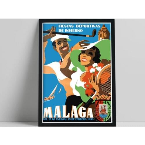 1958 World Travel Poster, Malaga Fiesta Festival Celebration Publicity Art Prints, Andalucia Street Party Dance Home Wall Decor