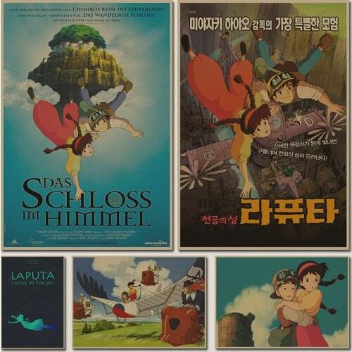 Classic animation cartoon Laputa: Castle in the Sky Miyazaki Hayao Retro Poster Vintage poster Wall Decor For Home bar kid room