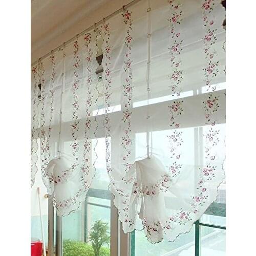 WINLIFE Romantic Cherry Blossom Voile Curtain Rose Embroidered Sheer Curtains Adjustable Balloon Bedroom Curtains