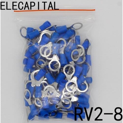 RV2-8 Blue Ring insulated terminal Cable Wire Connector 100PCS/Pack suit 1.5-2.5mm cable Electrical Crimp Terminal RV2.5-8 RV