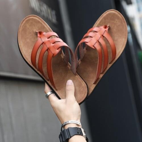 Mens handmade sandals beach shoes non slip slippers sandalia masculina fashion designer closed toe for gladiator leather roman