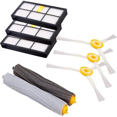 1 set Tangle-Free Debris Extractor Brush +3Hepa filter + 3 side brush for iRobot Roomba 800 900 Series 870 880 980