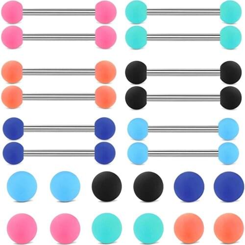 2pcs DIY Bar Rubber Painting Acrylic Tongue Piercing Balls Nipple Rings Surgical Steel Barbell Plastic Tongue Rings Jewelry