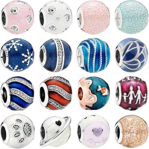Pandora Wintry Delight Snowflake Ball Blue Swirls Pearlescent Dreams Charm 925 Sterling Silver Beads Fit Bracelet DIY Jewelry