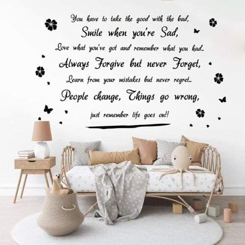 Smile Life Change Quote Flower Butterfly Wall Stiker Baby Nursery Kid Room Inspirational Motivational Quote Wall Decal Vinyl Dec