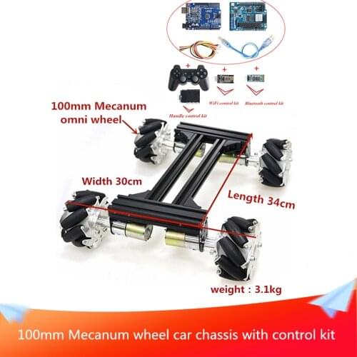 100mm Mecanum Wheel Smart Car Chassis/Metal Chassis Frame with 12V DC Motor 20kg Large Load DIY RC Toys for Maker Learning