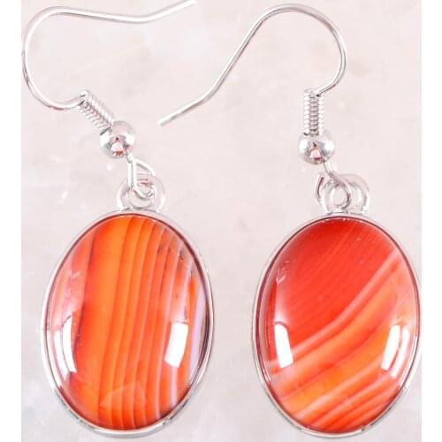 Drop Earrings for Women Natural Orange red Veins Onyx Oval CAB Cabochon Stone Beads Dangle Earring Jewelry Gift 1Pair U429